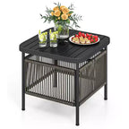 Costway Outdoor PE Rattan Side Table w/ 1.57 Umbrella Hole Square Patio End Table