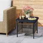 Costway Table d'appoint carrée en rotin PE tressé avec trou pour parasol de 4 cm
