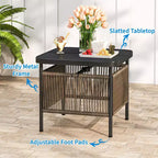 Costway Table d'appoint carrée en rotin PE tressé avec trou pour parasol de 4 cm