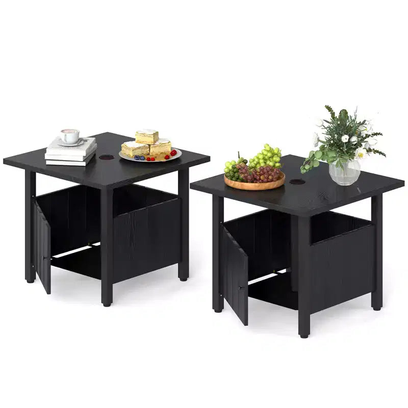 Costway 2PCS Outdoor Side Table w/ 1.89 Umbrella Hole Patio Umbrella Table Base Stand