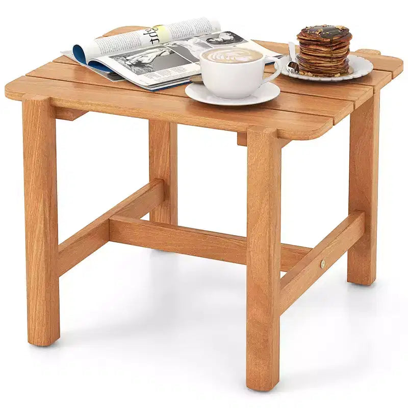 Costway Patio Teak Wood Side Table with Slatted Tabletop Small Coffee Table for Porch
