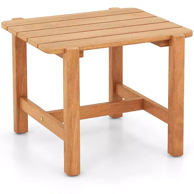 Table d'appoint de patio Costway en bois de teck avec plateau à lattes, petite table basse pour véranda