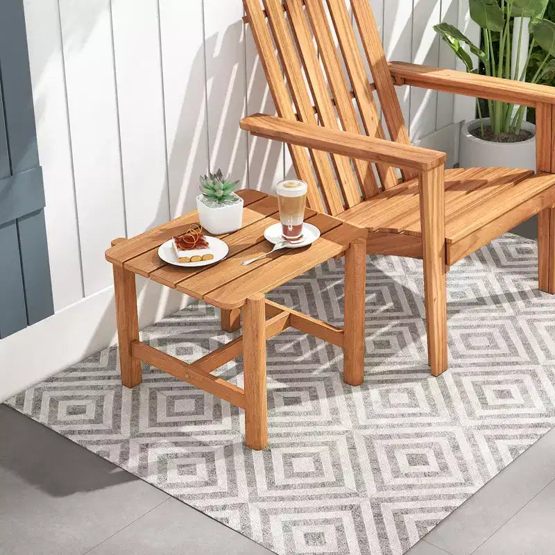 Table d'appoint de patio Costway en bois de teck avec plateau à lattes, petite table basse pour véranda