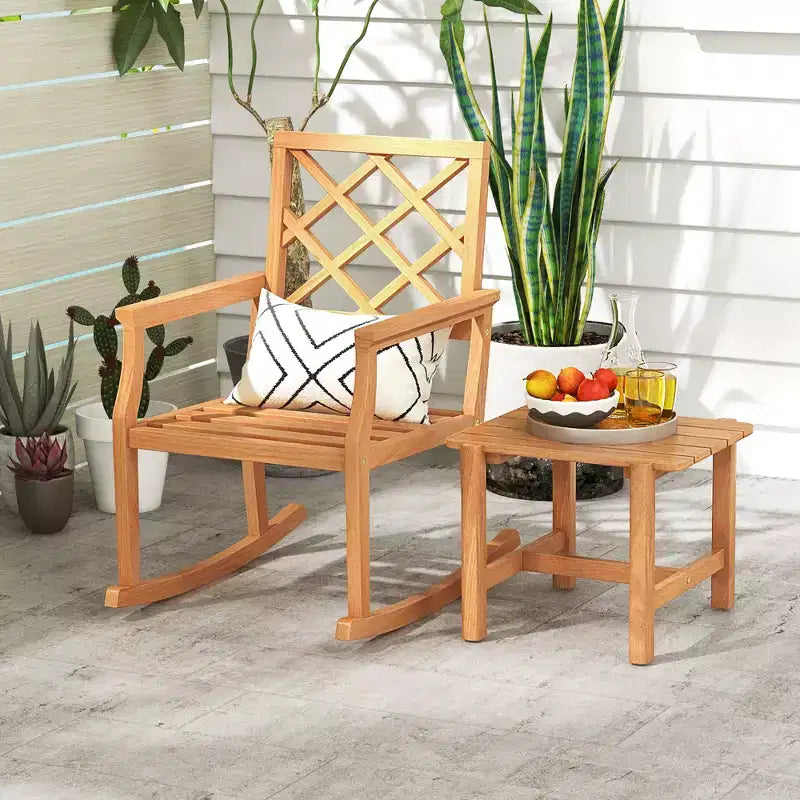 Table d'appoint de patio Costway en bois de teck avec plateau à lattes, petite table basse pour véranda
