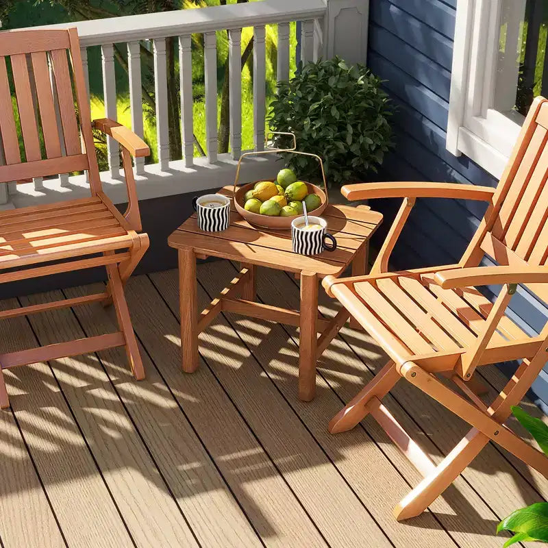 Table d'appoint de patio Costway en bois de teck avec plateau à lattes, petite table basse pour véranda