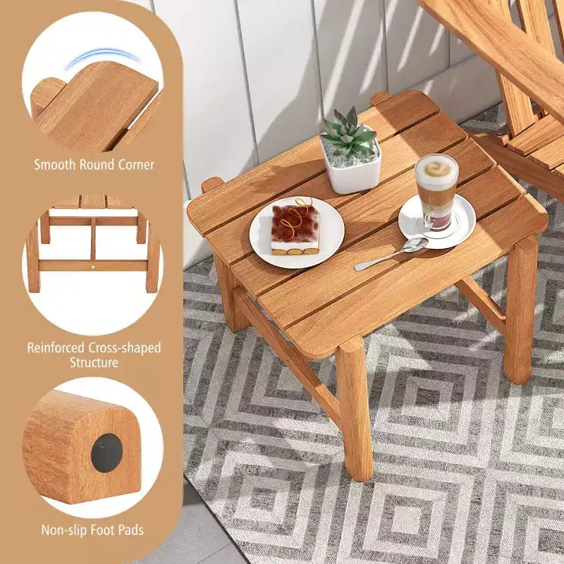 Table d'appoint de patio Costway en bois de teck avec plateau à lattes, petite table basse pour véranda