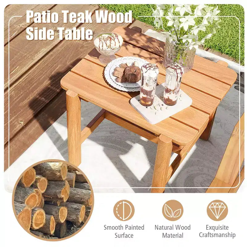 Table d'appoint de patio Costway en bois de teck avec plateau à lattes, petite table basse pour véranda