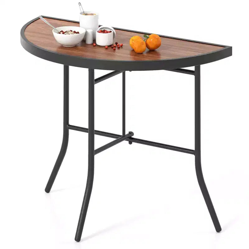 Costway Half-Round Folding Event Table Foldable Banquet Table w/ Metal Frame Brown