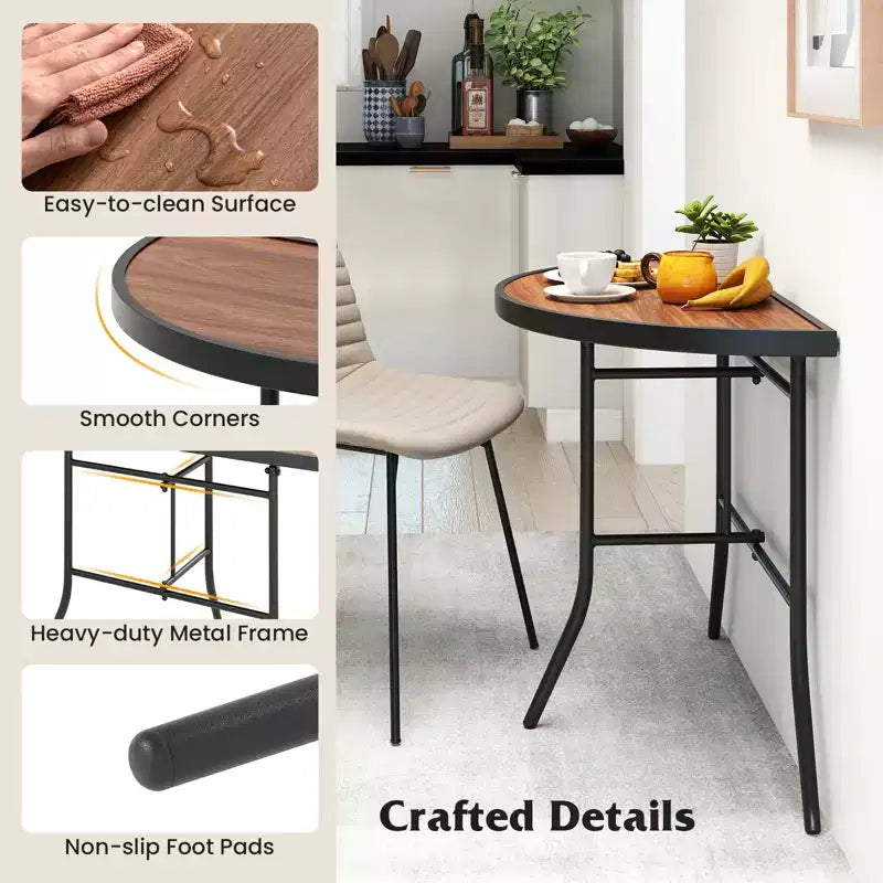 Costway Table de réception pliante semi-circulaire Table de banquet pliable avec cadre métallique Marron