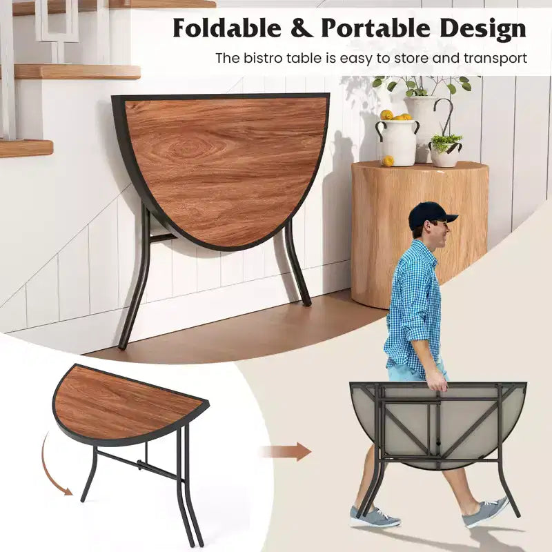 Costway Table de réception pliante semi-circulaire Table de banquet pliable avec cadre métallique Marron