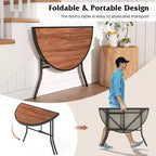 Costway Table de réception pliante semi-circulaire Table de banquet pliable avec cadre métallique Marron
