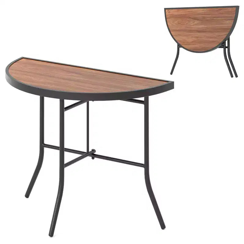 Costway Table de réception pliante semi-circulaire Table de banquet pliable avec cadre métallique Marron