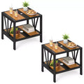 Costway 2PCS Outdoor Side Table 2-Tier Coffee End Table w/ 1.57 Umbrella Hole Storage Shelf