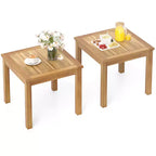 Costway 2PCS Outdoor Square Teak Wood End Table Coffee Table for Porch Deck Garden Patio