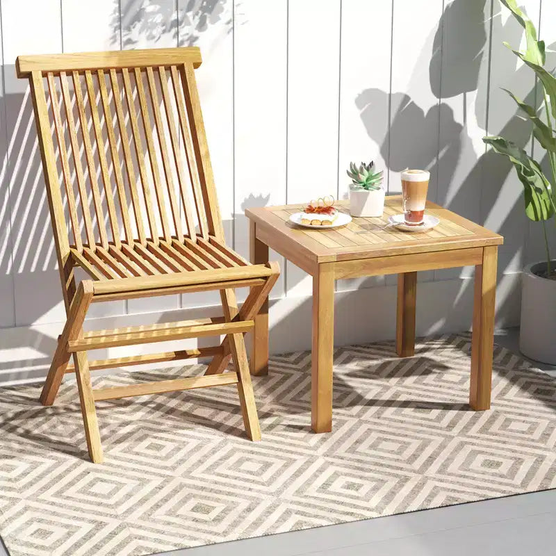 Costway Set 2 Tavolini da Caffè Quadrati in Legno di Teak per Balcone Giardino Patio