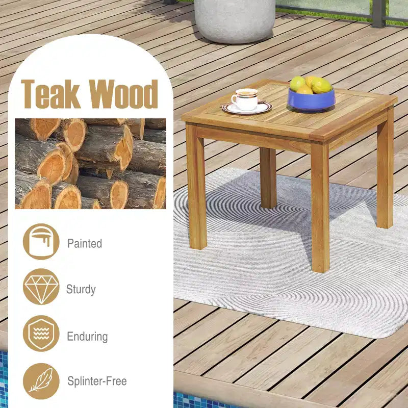 Costway Set 2 Tavolini da Caffè Quadrati in Legno di Teak per Balcone Giardino Patio