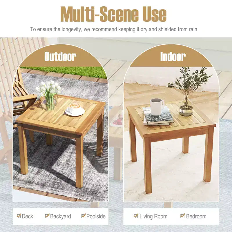 Costway Set 2 Tavolini da Caffè Quadrati in Legno di Teak per Balcone Giardino Patio