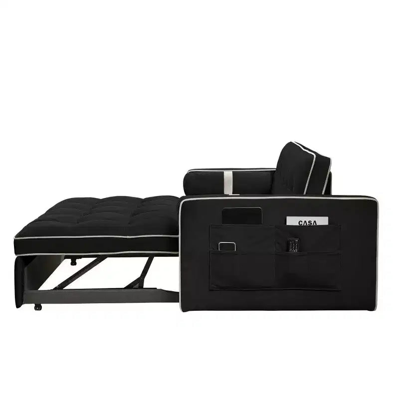 TUYOHW Canapé-Lit Extensible 141 cm, Causeuse à Dossier Réglable avec Poches Latérales et 2 Oreillers, Canapé Convertible en Velours pour Petits Espaces