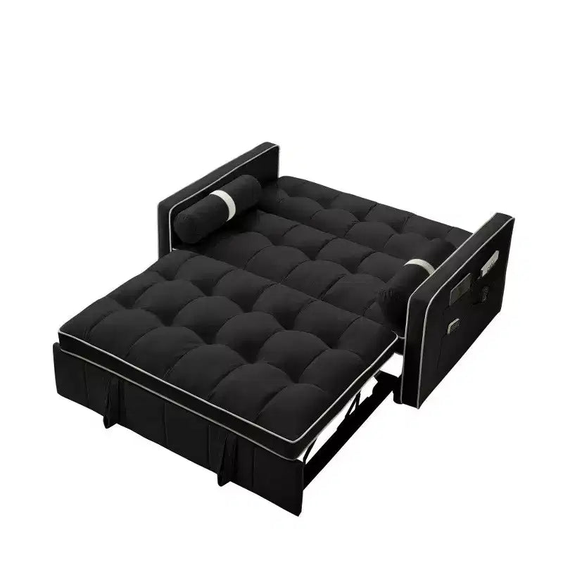 TUYOHW Canapé-Lit Extensible 141 cm, Causeuse à Dossier Réglable avec Poches Latérales et 2 Oreillers, Canapé Convertible en Velours pour Petits Espaces