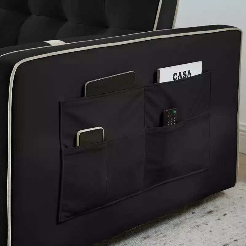 TUYOHW Canapé-Lit Extensible 141 cm, Causeuse à Dossier Réglable avec Poches Latérales et 2 Oreillers, Canapé Convertible en Velours pour Petits Espaces