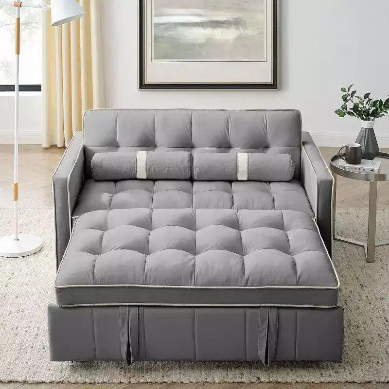 TUYOHW Canapé-Lit Extensible 141 cm, Causeuse à Dossier Réglable avec Poches Latérales et 2 Oreillers, Canapé Convertible en Velours pour Petits Espaces
