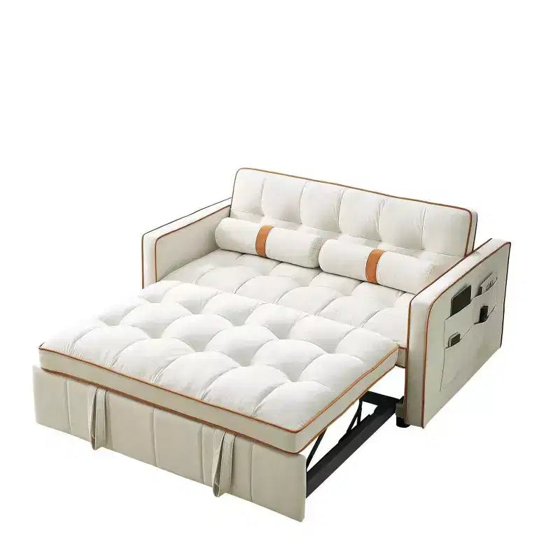 TUYOHW Canapé-Lit Extensible 141 cm, Causeuse à Dossier Réglable avec Poches Latérales et 2 Oreillers, Canapé Convertible en Velours pour Petits Espaces