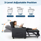 Sedia da Divano Letto Convertibile 3 in 1 con Funzione Estraibile, Schienale Regolabile, Porta di Ricarica USB, Portabicchieri e Tasche Laterali, per Soggiorno e Camera da Letto