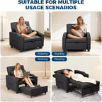 Sedia da Divano Letto Convertibile 3 in 1 con Funzione Estraibile, Schienale Regolabile, Porta di Ricarica USB, Portabicchieri e Tasche Laterali, per Soggiorno e Camera da Letto