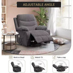 Fauteuil à bascule pivotant, petit fauteuil inclinable à bascule pour petits espaces, fauteuil planeur rembourré en tissu avec poches latérales et porte-gobelet, fauteuil inclinable avec massage et chauffage