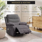 Fauteuil à bascule pivotant, petit fauteuil inclinable à bascule pour petits espaces, fauteuil planeur rembourré en tissu avec poches latérales et porte-gobelet, fauteuil inclinable avec massage et chauffage