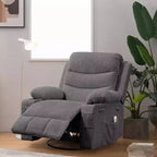 Fauteuil à bascule pivotant, petit fauteuil inclinable à bascule pour petits espaces, fauteuil planeur rembourré en tissu avec poches latérales et porte-gobelet, fauteuil inclinable avec massage et chauffage