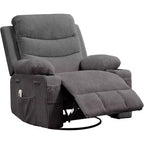 Fauteuil à bascule pivotant, petit fauteuil inclinable à bascule pour petits espaces, fauteuil planeur rembourré en tissu avec poches latérales et porte-gobelet, fauteuil inclinable avec massage et chauffage