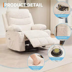 Fauteuil à bascule pivotant, petit fauteuil inclinable à bascule pour petits espaces, fauteuil planeur rembourré en tissu avec poches latérales et porte-gobelet, fauteuil inclinable avec massage et chauffage