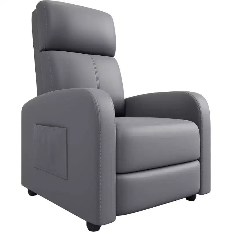 Poltrona Reclinabile per Adulti, Recliner Pigra in Pelle PU Ergonomica Regolabile, Poltrona Singola con Tasca Laterale, Schienale Alto, Braccioli Ampi e Seduta Imbottita