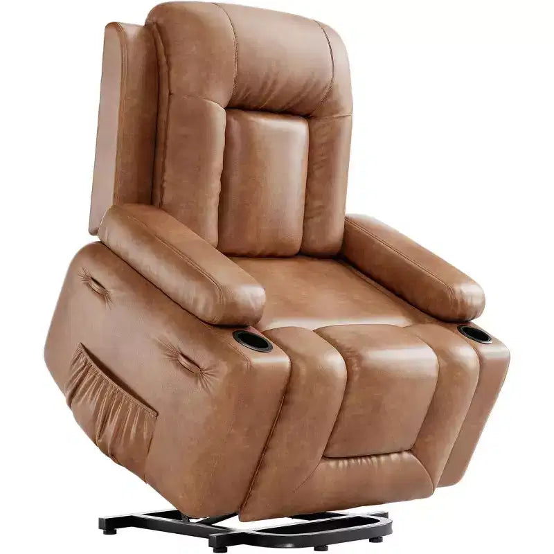Poltrona Reclinabile Elettrica con Sollevamento, Riscaldamento e Massaggio, in Pelle PU, con Tasche Laterali, Portabicchieri e Seduta Ampia per la Casa
