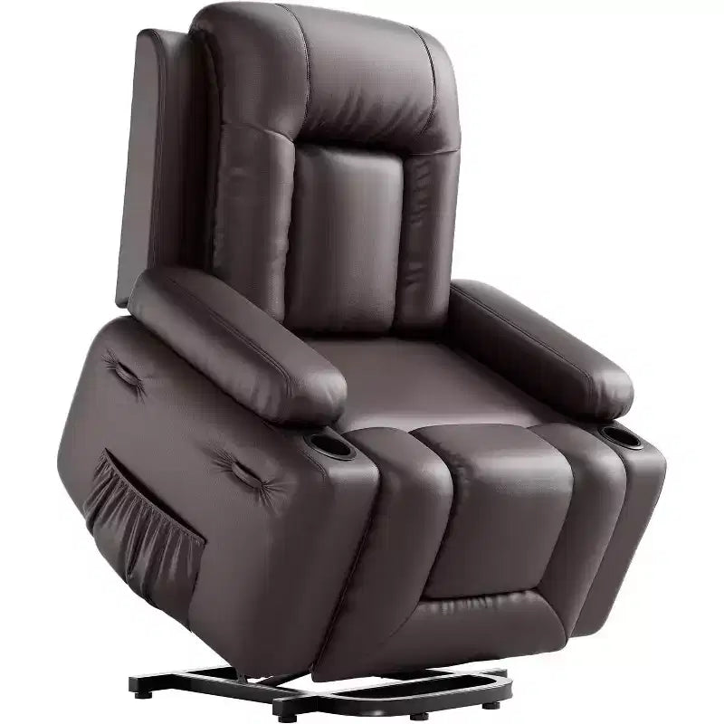 Poltrona Reclinabile Elettrica con Sollevamento, Riscaldamento e Massaggio, in Pelle PU, con Tasche Laterali, Portabicchieri e Seduta Ampia per la Casa