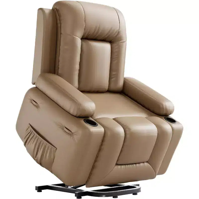 Poltrona Reclinabile Elettrica con Sollevamento, Riscaldamento e Massaggio, in Pelle PU, con Tasche Laterali, Portabicchieri e Seduta Ampia per la Casa