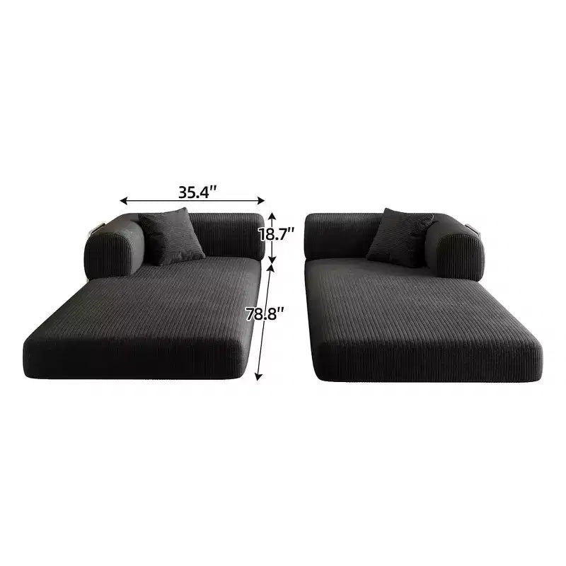 Canapé d'angle modulable sans accoudoirs Whisen 78.8, convertible en lit, canapé de compression avec coussins de dossier et accoudoirs.
