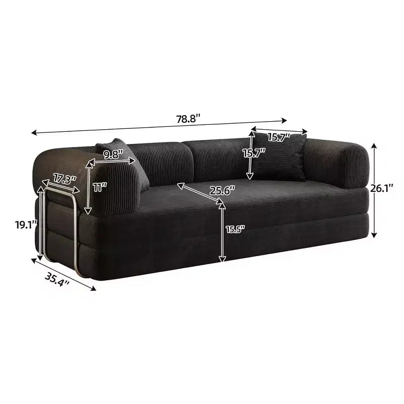 Canapé d'angle modulable sans accoudoirs Whisen 78.8, convertible en lit, canapé de compression avec coussins de dossier et accoudoirs.