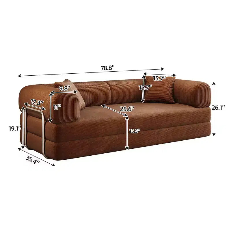 Canapé d'angle modulable sans accoudoirs Whisen 78.8, convertible en lit, canapé de compression avec coussins de dossier et accoudoirs.