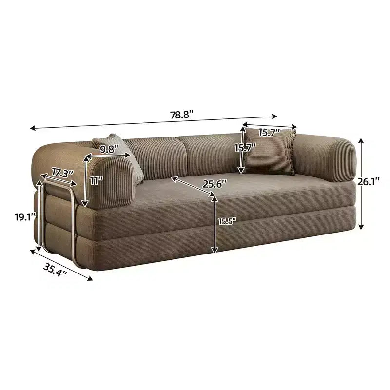 Canapé d'angle modulable sans accoudoirs Whisen 78.8, convertible en lit, canapé de compression avec coussins de dossier et accoudoirs.