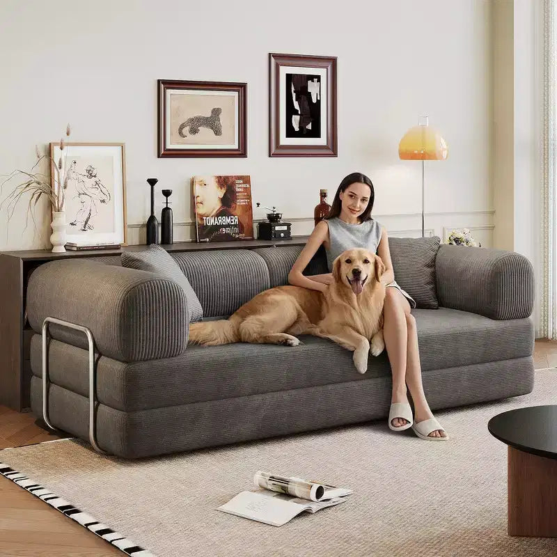 Whisen 78.8 Divano componibile senza braccioli, convertibile in divano letto, divano a compressione con supporto per la schiena e braccioli con cuscino