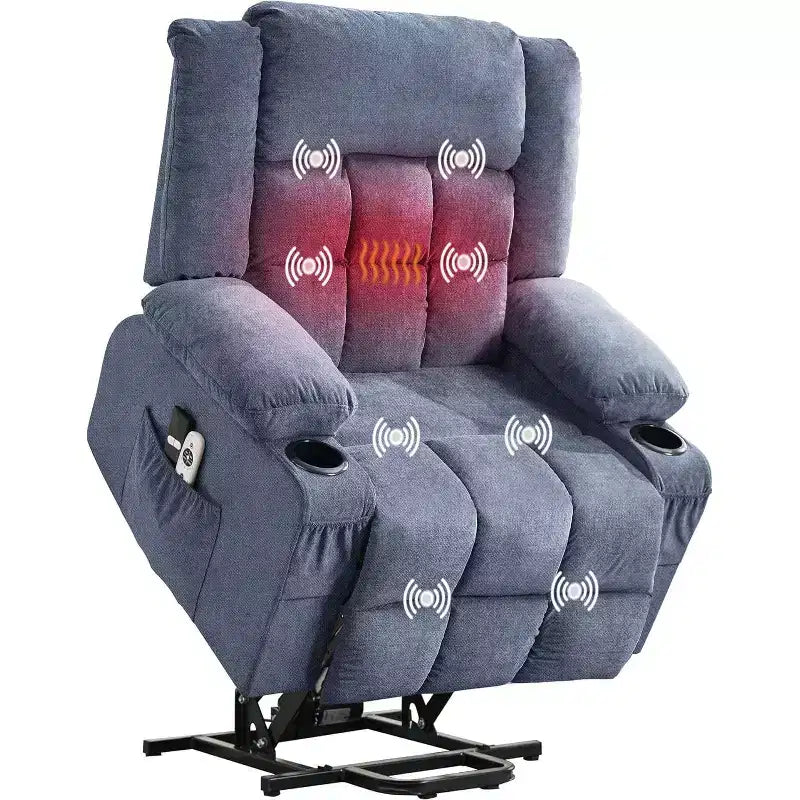 Power Lift Recliner Chair for Seniors with Heat & Massage, 3-Position Electric Recline, 2 Cup Holder, 2 Side Pocket, USB Port, Remote Control