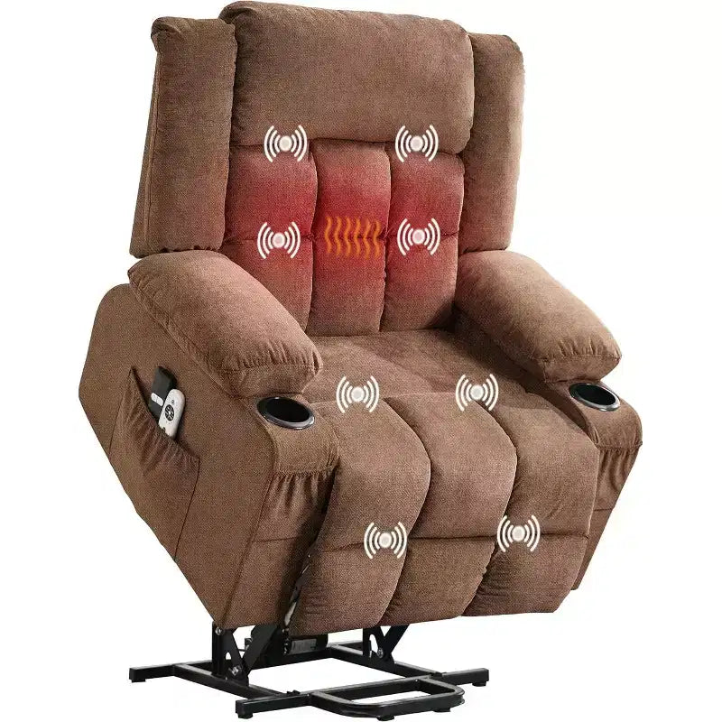 Poltrona Reclinabile Elettrica Power Lift per Anziani con Funzione Calore e Massaggio, Reclinazione a 3 Posizioni, 2 Portabicchieri, 2 Tasche Laterali, Porta USB, Telecomando