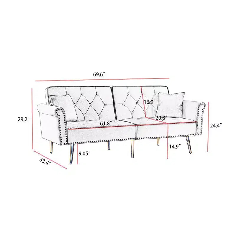 Divano Letto Futon Convertibile 69.6 con 2 Cuscini, Divano Letto Imbottito a Due Posti con Schienale Regolabile, Divano a 2 Posti per Ufficio Camera Ospiti Camera da Letto