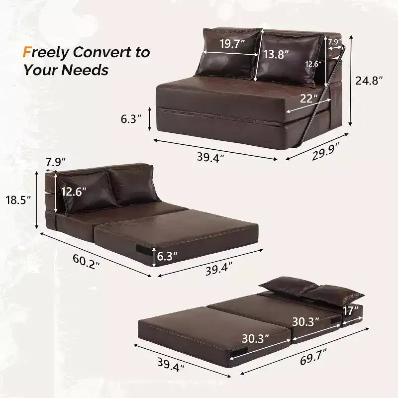VINGLI Divano Letto Futon, Poltrona Letto Trasformabile 5 in 1, Mobile per Camper, Letto Estraibile a Terra per Piccoli Spazi, Soggiorno, Camera da Letto