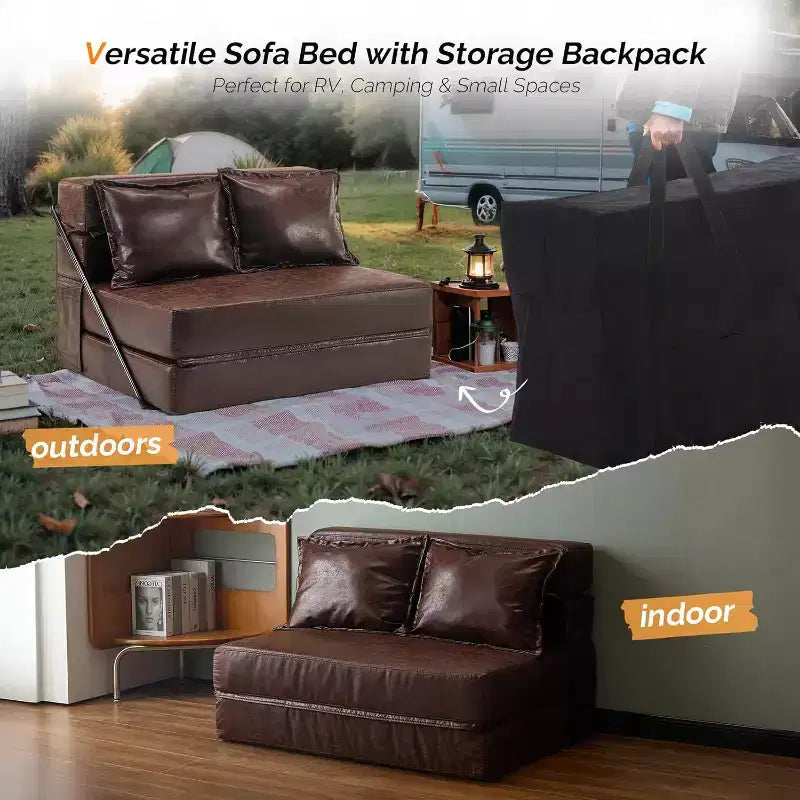 VINGLI Divano Letto Futon, Poltrona Letto Trasformabile 5 in 1, Mobile per Camper, Letto Estraibile a Terra per Piccoli Spazi, Soggiorno, Camera da Letto