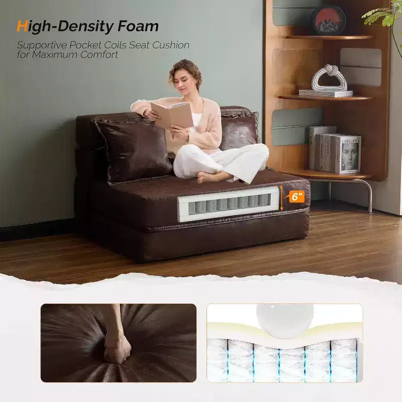 VINGLI Divano Letto Futon, Poltrona Letto Trasformabile 5 in 1, Mobile per Camper, Letto Estraibile a Terra per Piccoli Spazi, Soggiorno, Camera da Letto