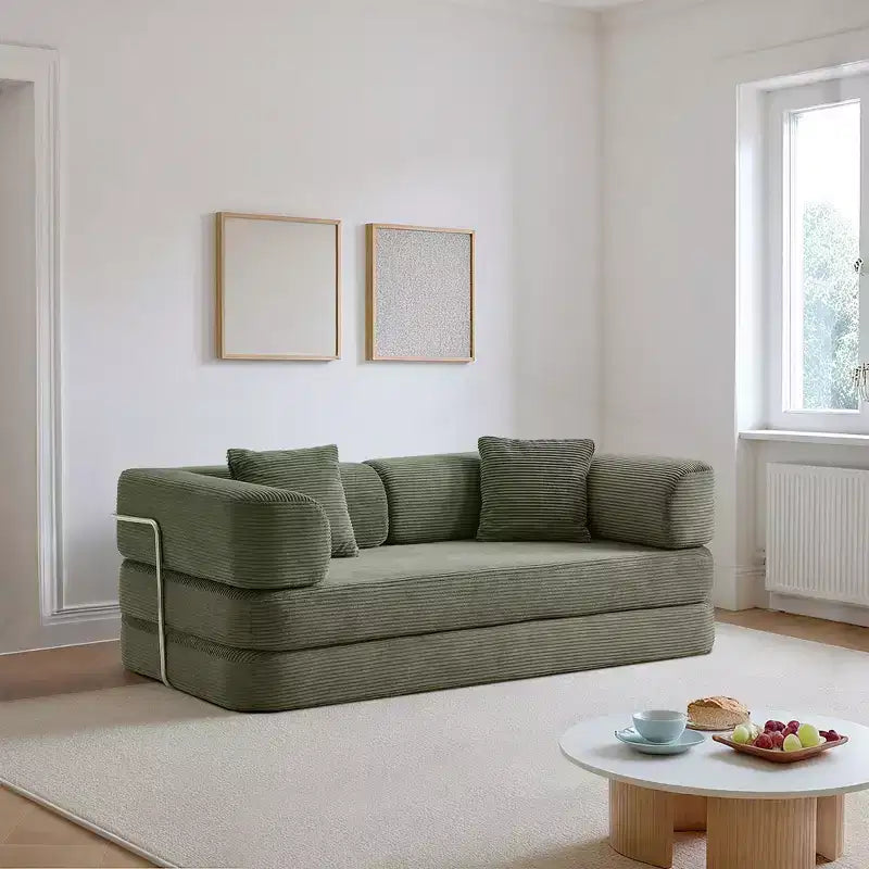 Divano Letto Convertibile Okak con Coperta e Cuscini, Divano Futon in Tessuto di Velluto a Coste per Soggiorno, Appartamenti