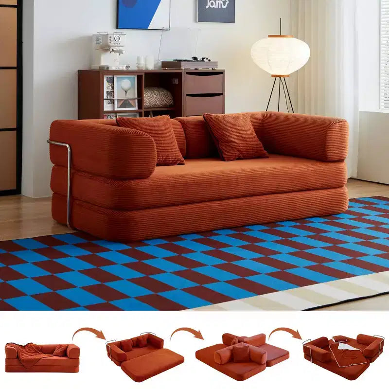 Divano Letto Convertibile Okak con Coperta e Cuscini, Divano Futon in Tessuto di Velluto a Coste per Soggiorno, Appartamenti